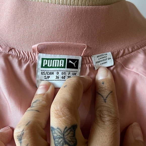 PUMA Pink and White Satin Bomber Jacket Size Small - Picture 10 of 11